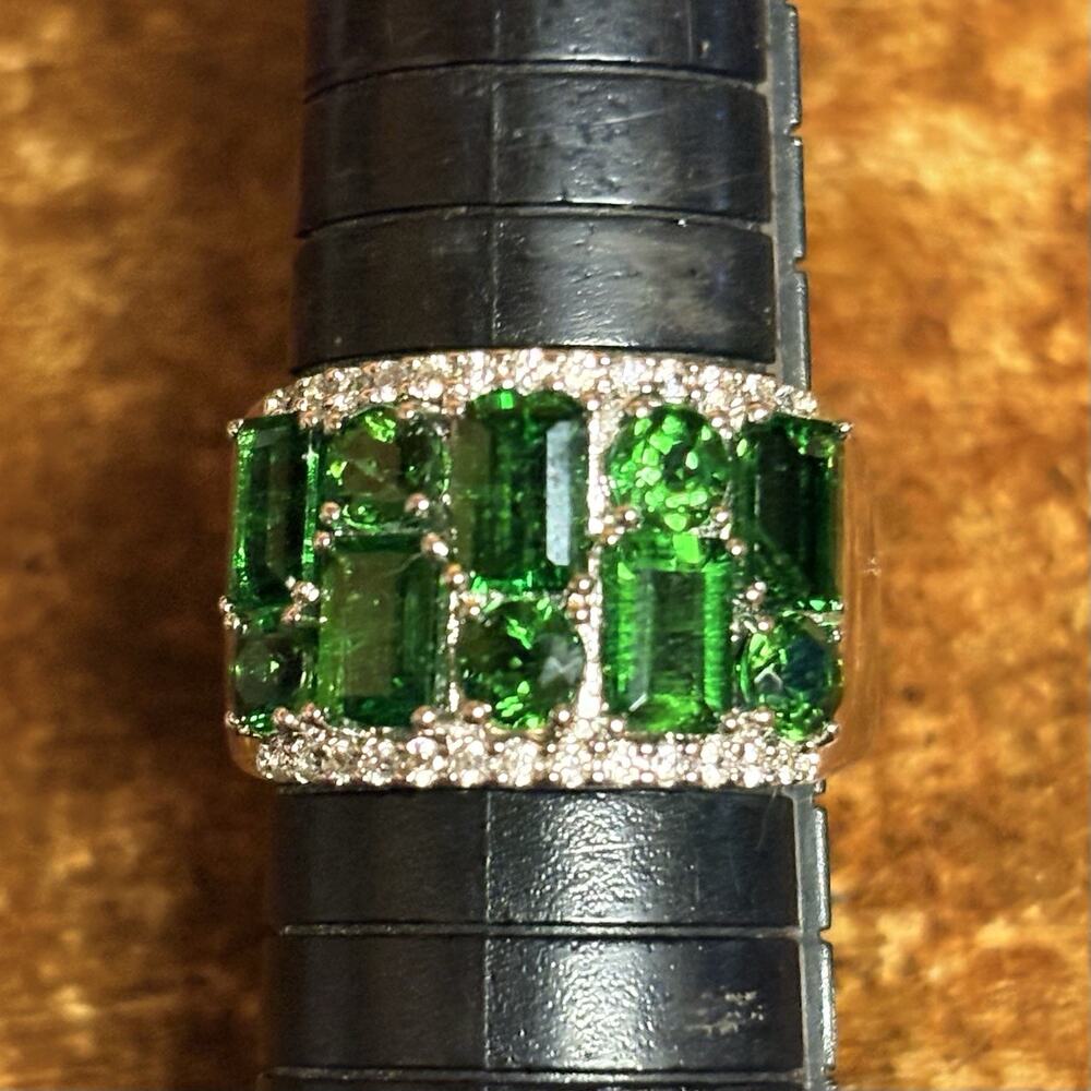 Sterling Silver, Chrome Diopside & Zircon Ring Size 9 Band by RI